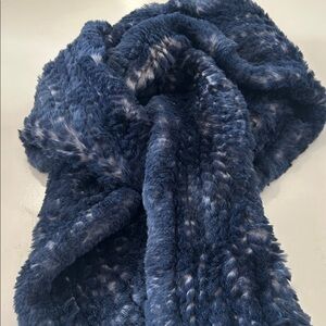 Navy Blue Tipped Real Fur Scarf